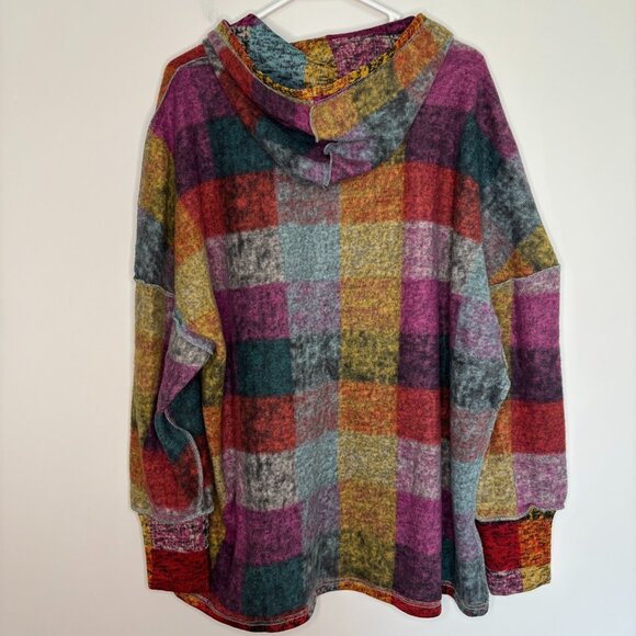 COLORFUL Quarter Button Placket Hoodie Womens 2XL Colorblocked - Picture 2 of 4